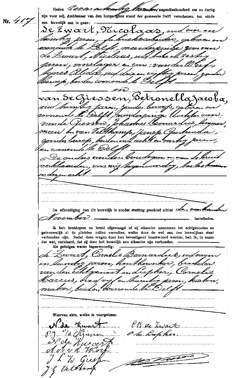 19361127 huw akte 417 Nicolaas d Zwart - Petronella J vd Giessen